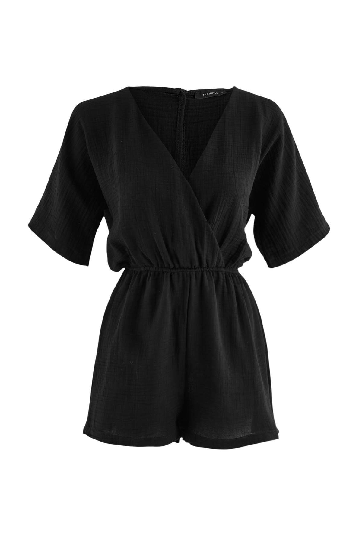 Trendyolmilla Siyah Düz Oversize Dokuma 100% Polyester Tulum