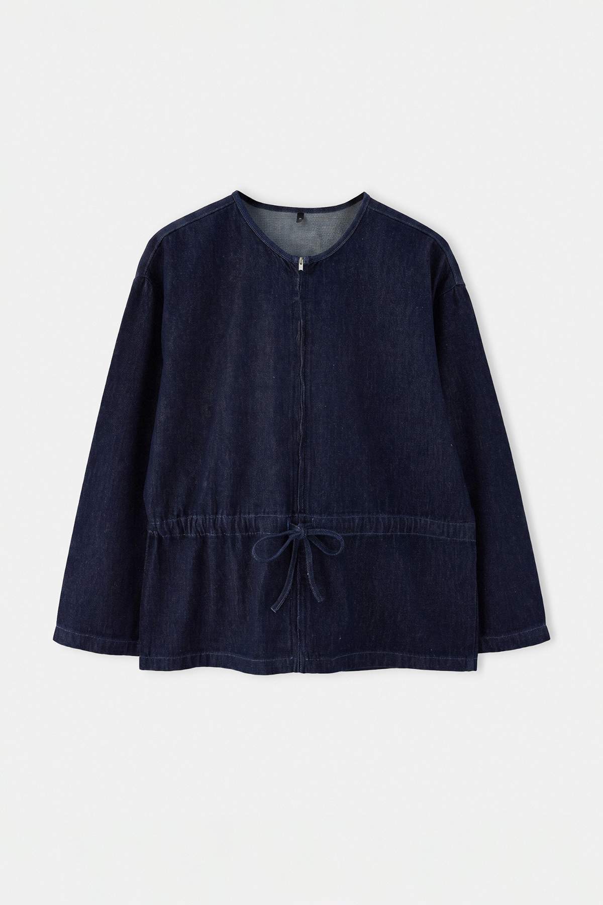 Trendyolmilla Koyu Mavi Bisiklet Yaka Beli Büzgülü Denim Ceket TWOAW27CE00006