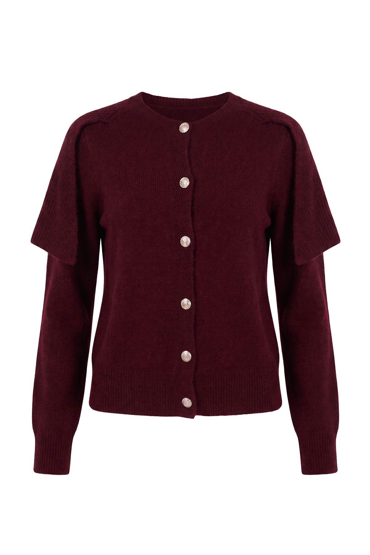 Trendyolmilla Bordo Triko Pelerin Detaylı Hırka TWOAW27HI00076