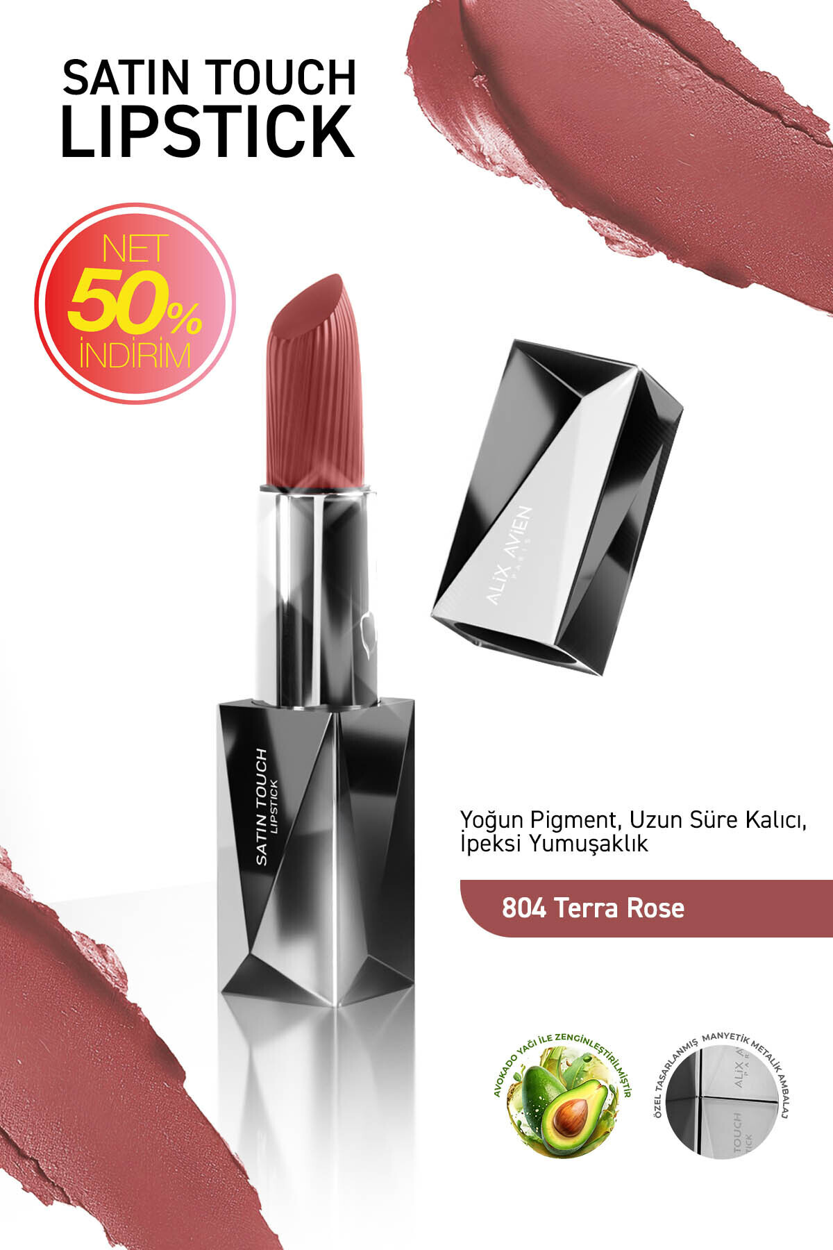 Alix Avien Uzun Süre Kalıcı Nemlendirici Pürüzsüz Etkili Yarı Mat Ruj - Satin Touch Lipstick 804 Terra Rose - Fiyatı, Yorumları