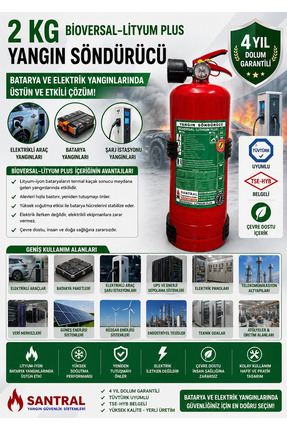 santral yangın Lithium Plus 2 Kg Yangın Tüpü(PLASTİK ASKI VE 3M MASKE HEDİYE)