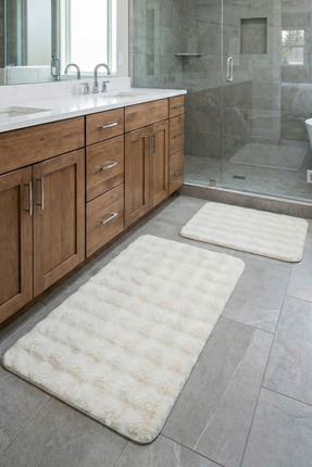 Halispecial Yuma 2’li Peluş Bubble Banyo Paspas Seti 60x100+50x60 cm Kaymaz T...