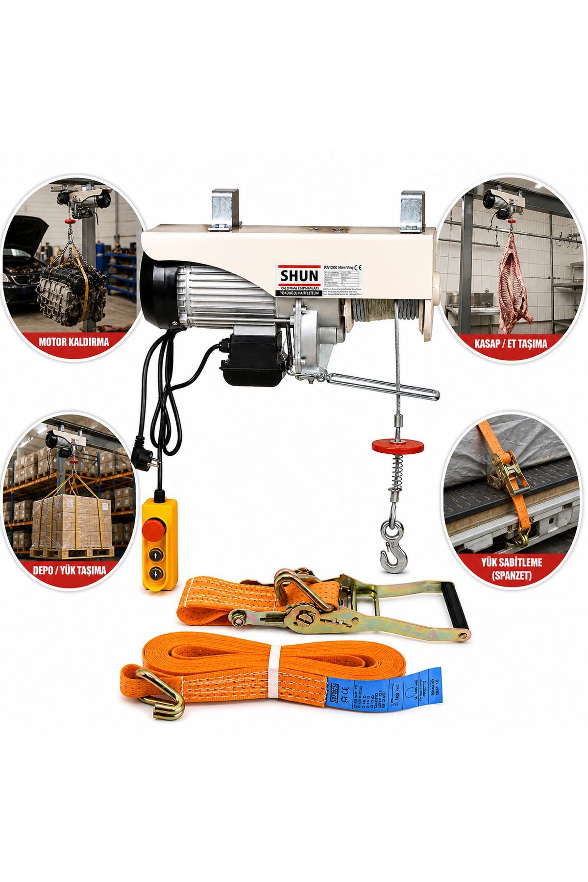 E*様 Superwinch S9000 ウィンチセット Shun Elektrikli Mini Vinç Caraskal 600/1200 Kg Kumandalı + 2 Ton