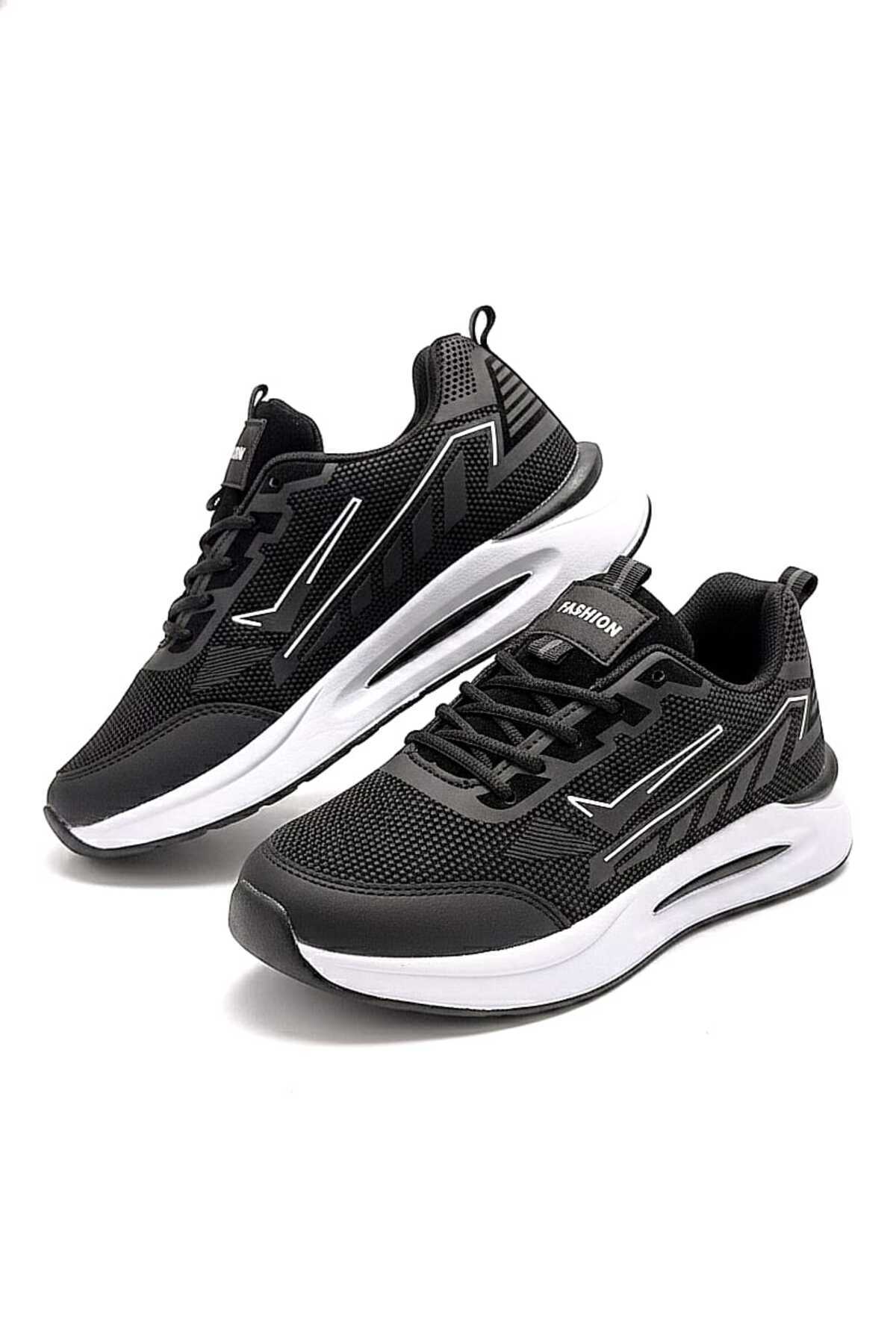 McDark Kadın Siyah Beyaz Trenj Bağcıklı Ortopedi Sneaker Ayakkabı görsel 3