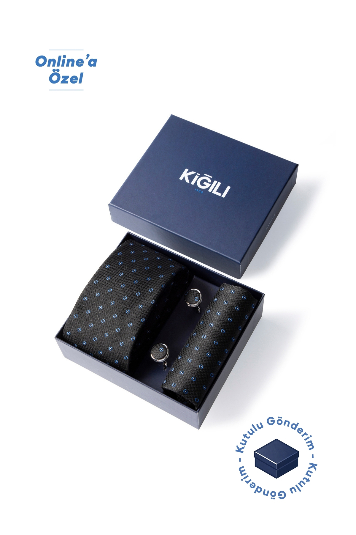 3-Piece Patterned Tie & Handkerchief & Cufflink Gift Box Set
