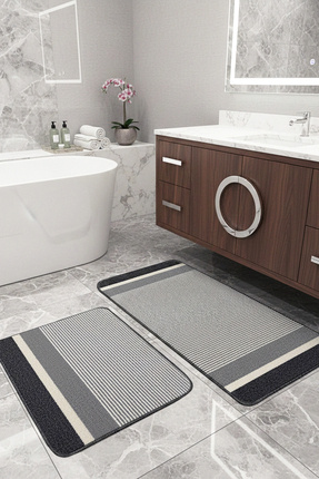 Melaris Halı Banyo Paspası 2’li Set Yıkanabilir Dokuma Yüzey Kaymaz Taban Klo...