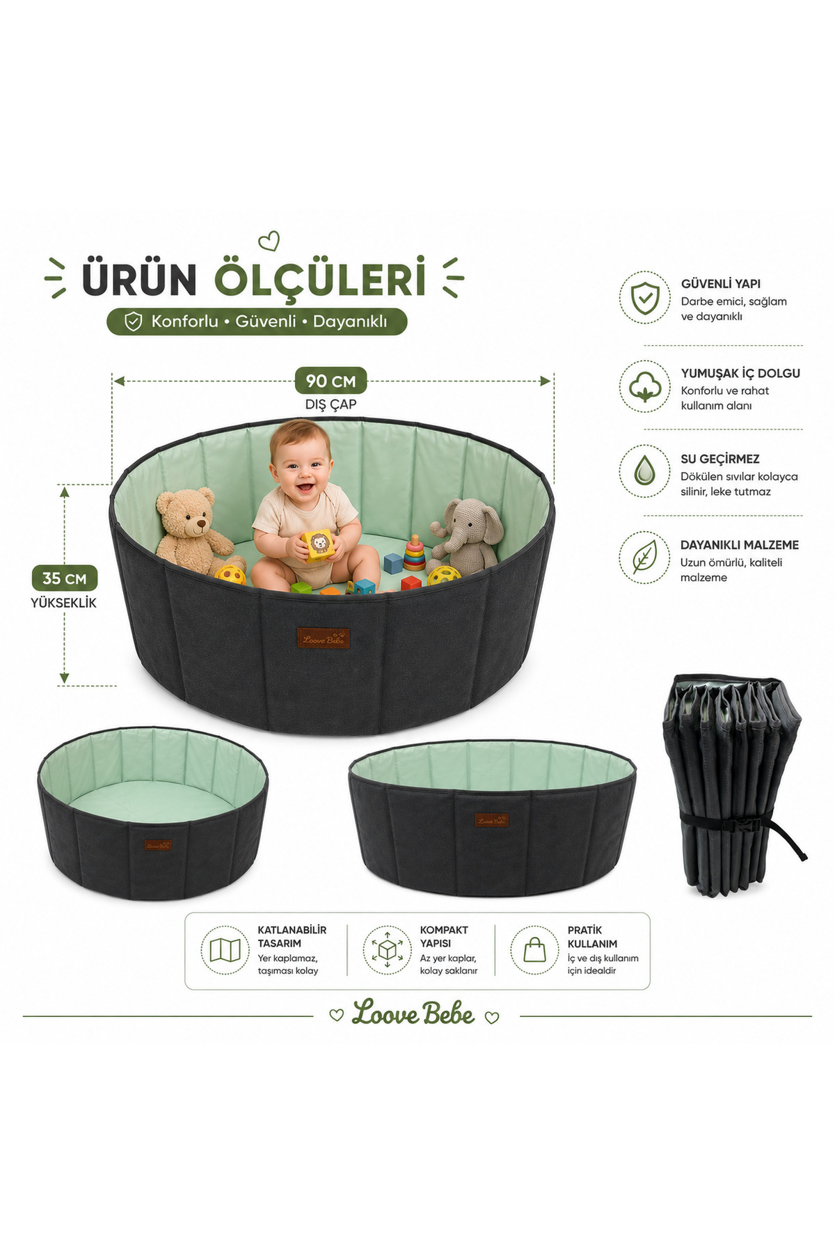 Oyun top Havuzu 90 cm yükseklik 35 cm Oyuncak Oyun Alanı Silinebilir Kumaş