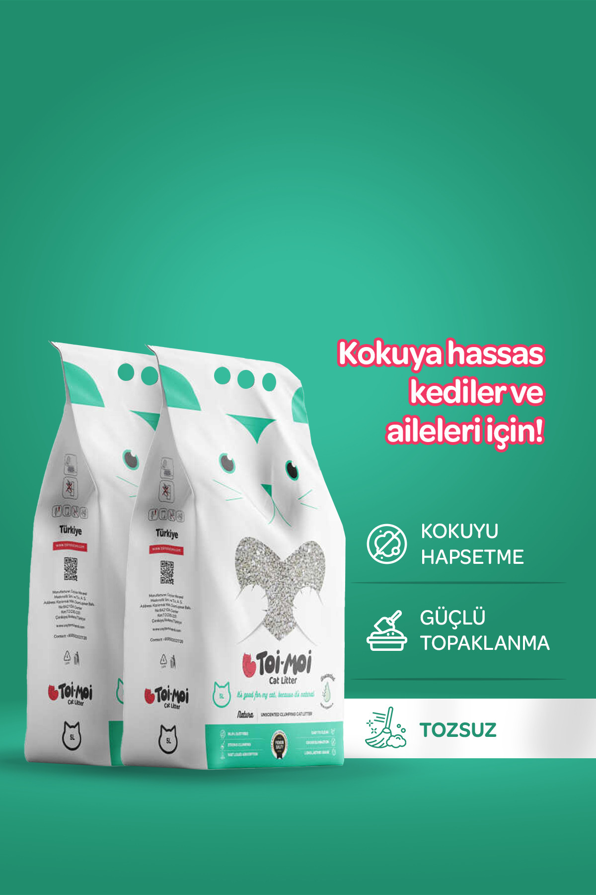 Toi Moi 2’li Avantaj Paketi Kokuya Hassas Topaklanan Tozsuz Kokusuz Bentonit Kedi Kumu 2x5Kg - Fiyatı, Yorumları