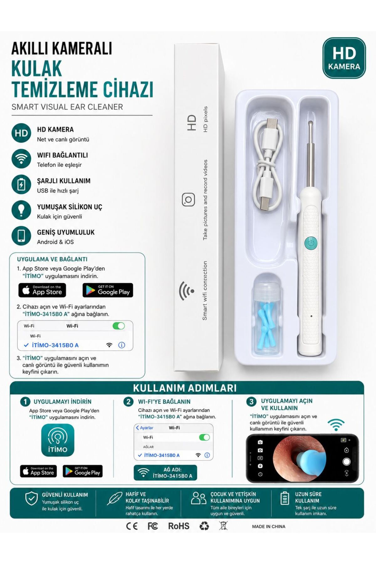 KARAASLAN Smart Visual Ear Cleaner HD | Kameralı Kulak Temizleme