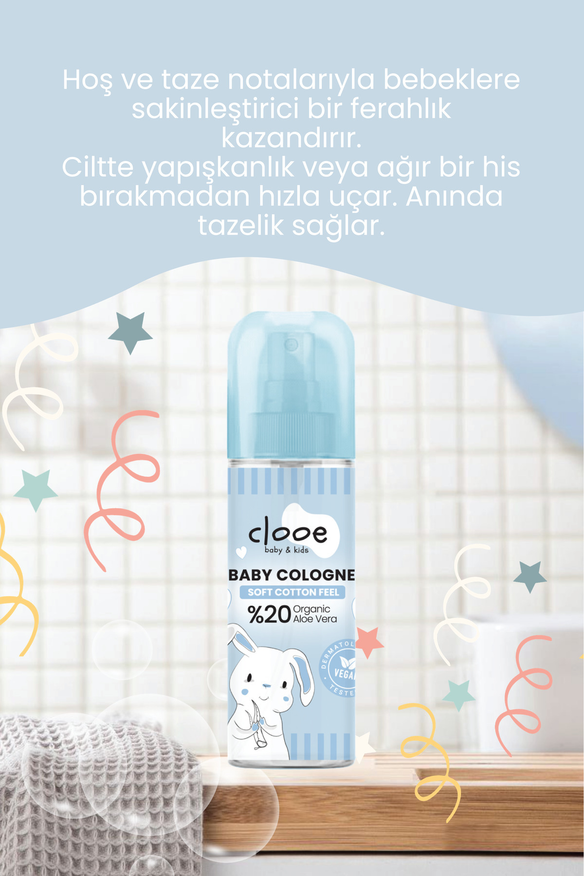 Yatıştırıcı Vegan Soft Cotton Feel Bebek Kolonyası Organik Aloe Vera Pamuksu Kokulu 6x150ml — PKA040 — تصویر 5 از 5