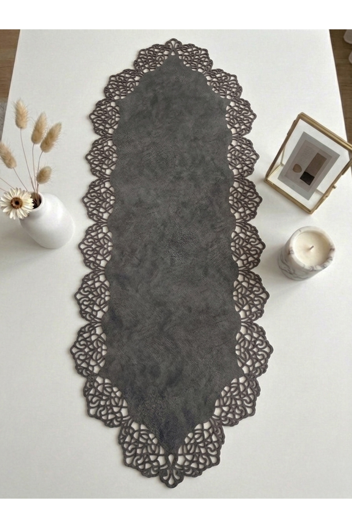 Dark Gray Suede Fabric Runner 40x100 Cm Coffee Table Length - Modern Design