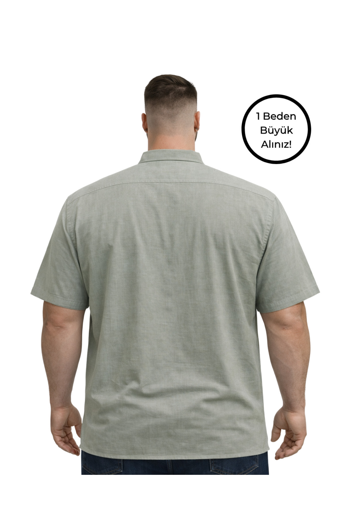 BattalModa Erkek Büyük Beden Haki Çift Cepli Kısa Kollu Gömlek 3XL-4XL-5XL-6XL-7XL-8XL görsel 3