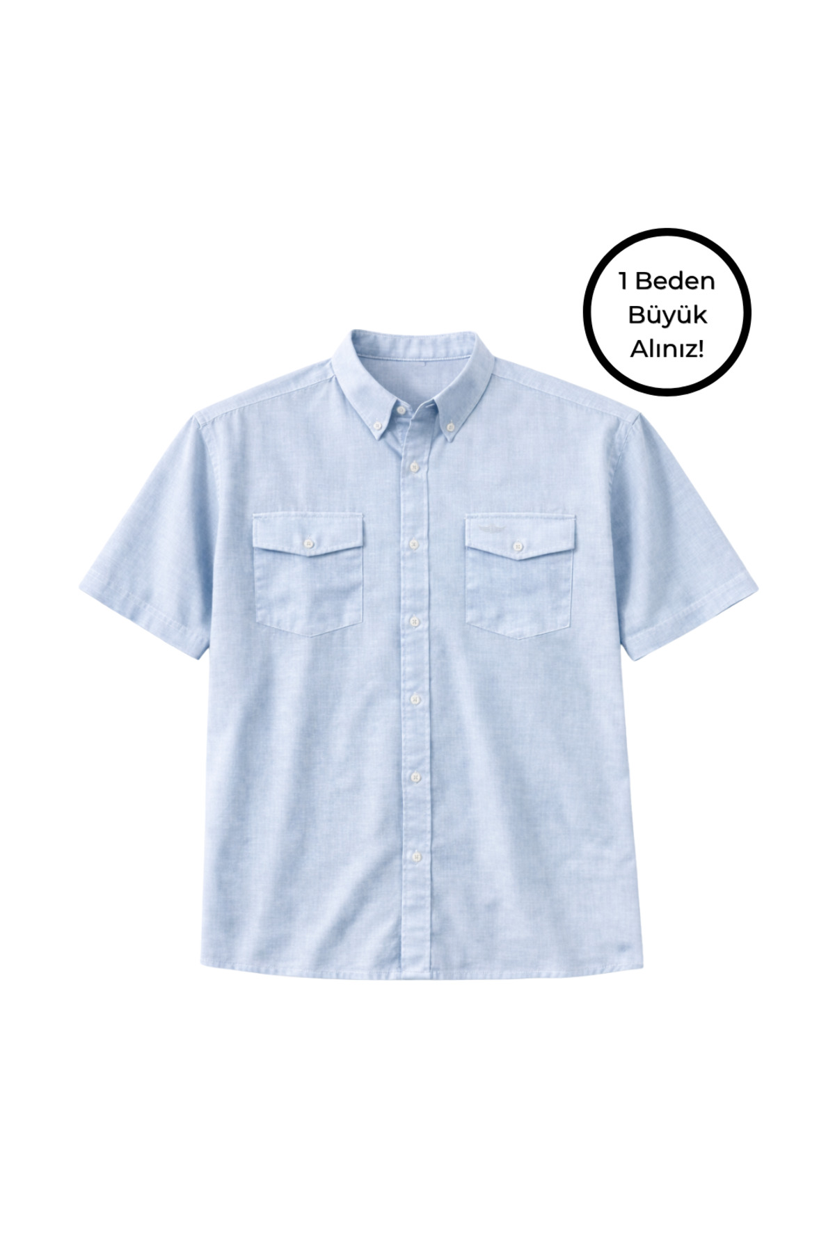 BattalModa Erkek Büyük Beden Havacı Çift Cepli Kısa Kollu Gömlek 3XL-4XL-5XL-6XL-7XL-8XL görsel 4