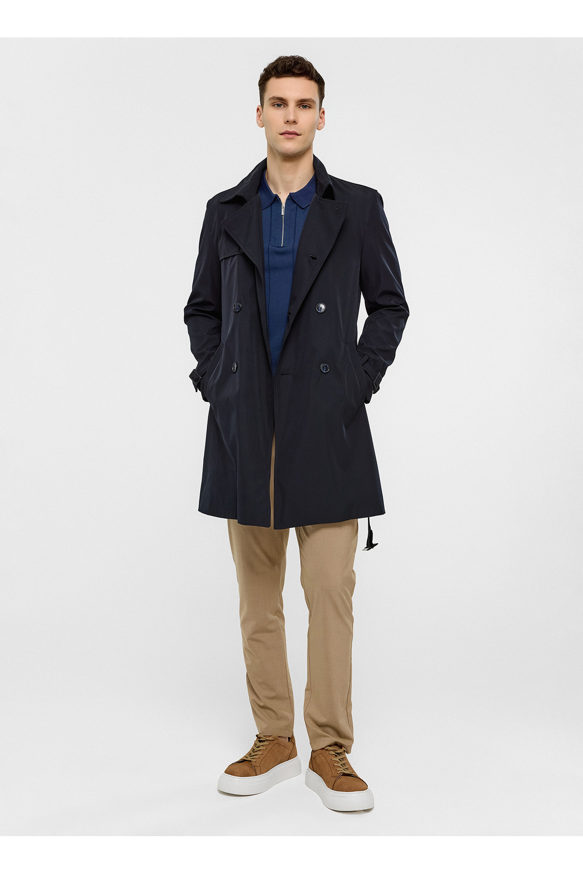 Back And Bond Lacivert Regular Fit Trençkot görsel 7