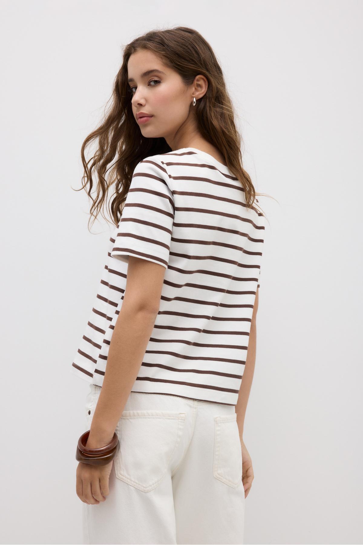 Stradivarius Çizgili, heavy weight, regular fit basic tişört görsel 5