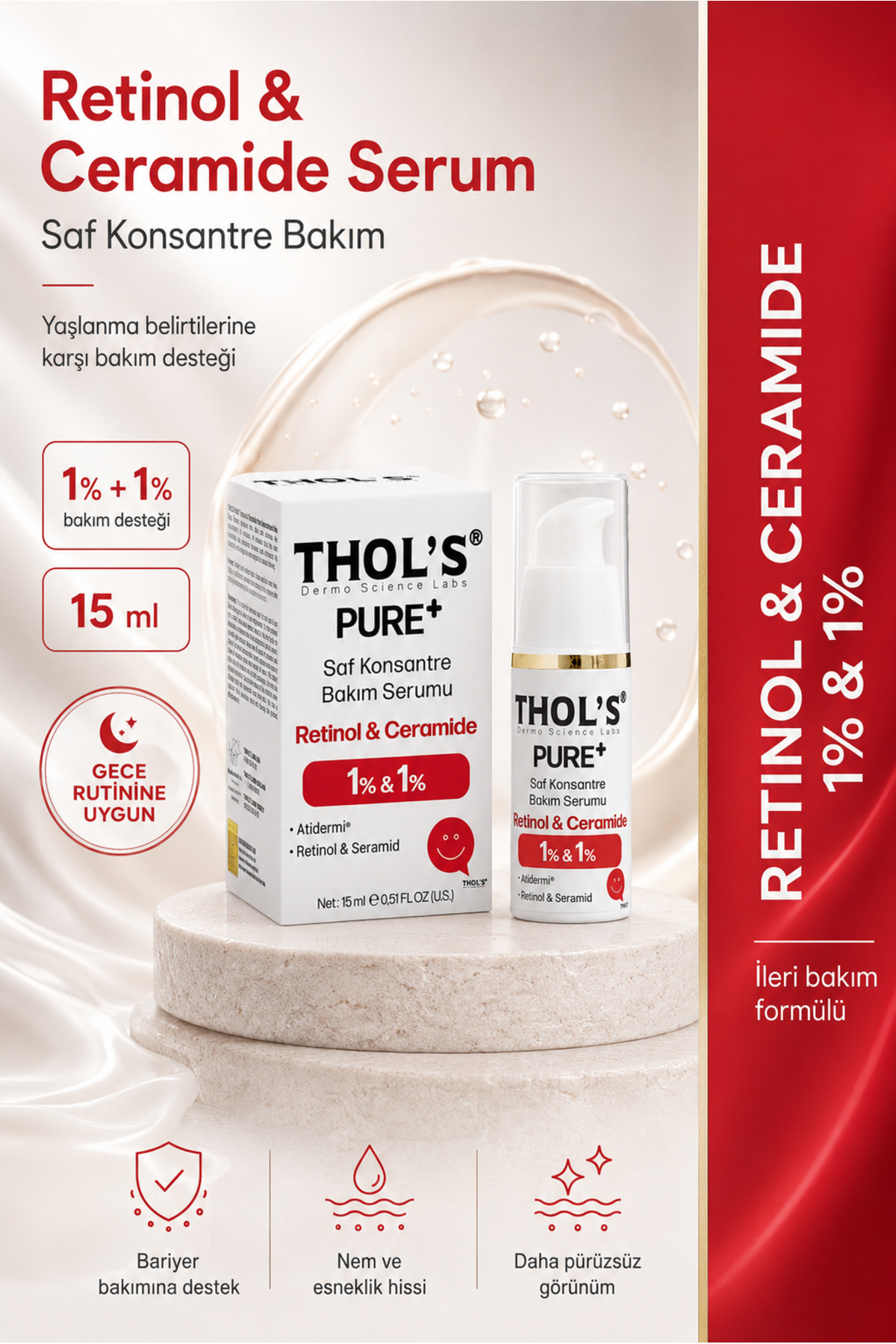 THOLS PURE+ RETİNOL 1% + CERAMİDE 1% - (TB66) BAKIM SERUMU - 15 ML