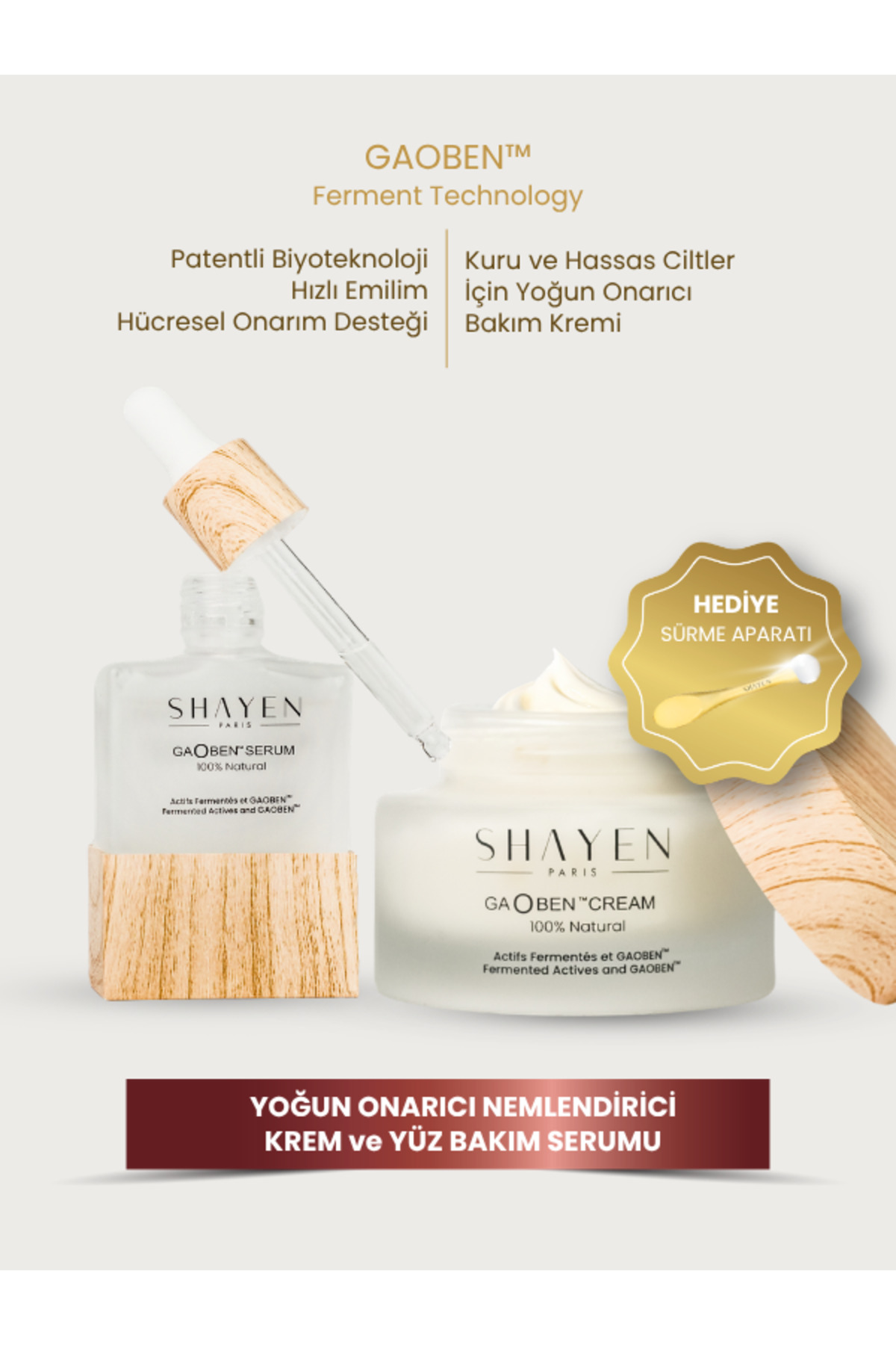 GAOBEN™ Éclat Essentiel Duo %100 Doğal Fermente Patentli Formül Yüz Serumu + Gao ben Krem, Yoğun Nemlendirici, Kırışıklık ve Yaşlanma Karşıtı Kuru Cilt Bakım Seti -Cica - Angelica — RPS-0002