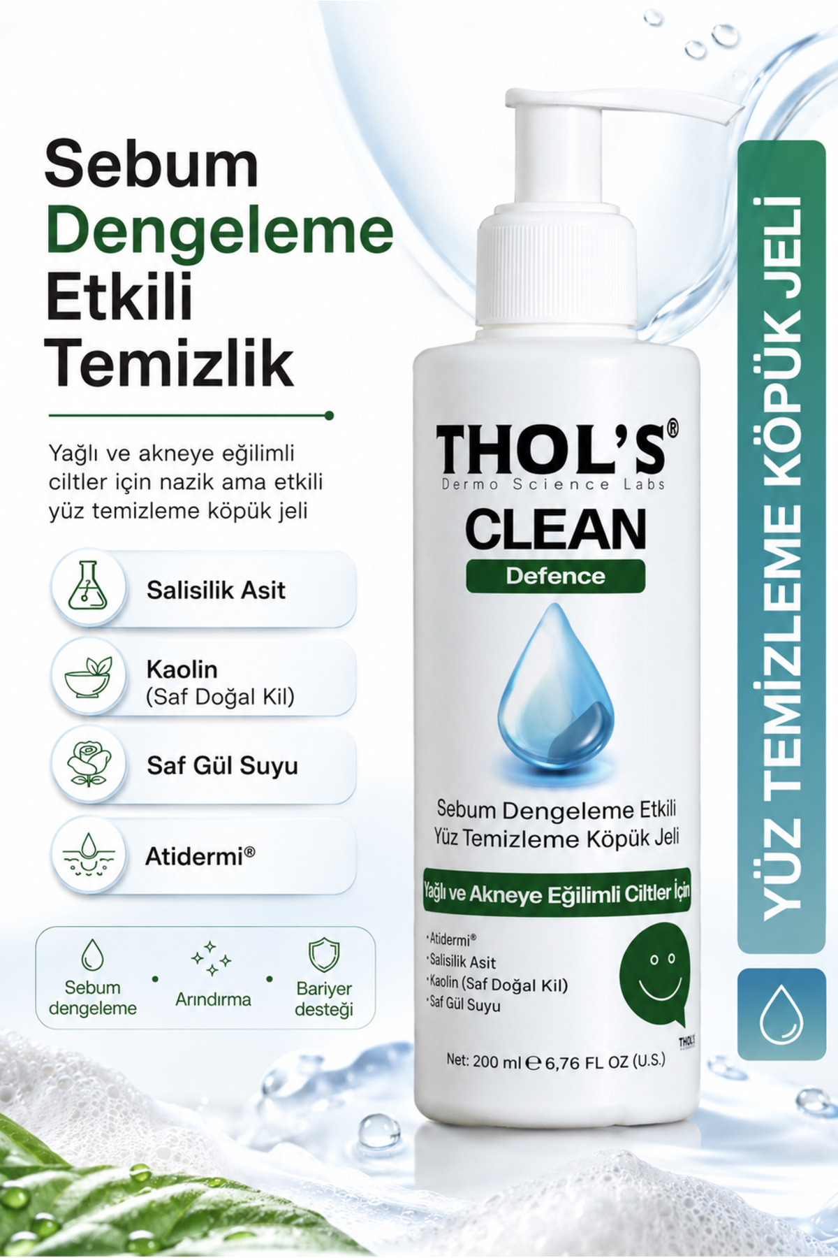 THOLS TB4 Karşıtı ve Sebum Dengeleyici Yüz Temizleme Jeli - Salisilik Asit & Kaolin Kil 200 ml — TYCHH52UZN172607092522473