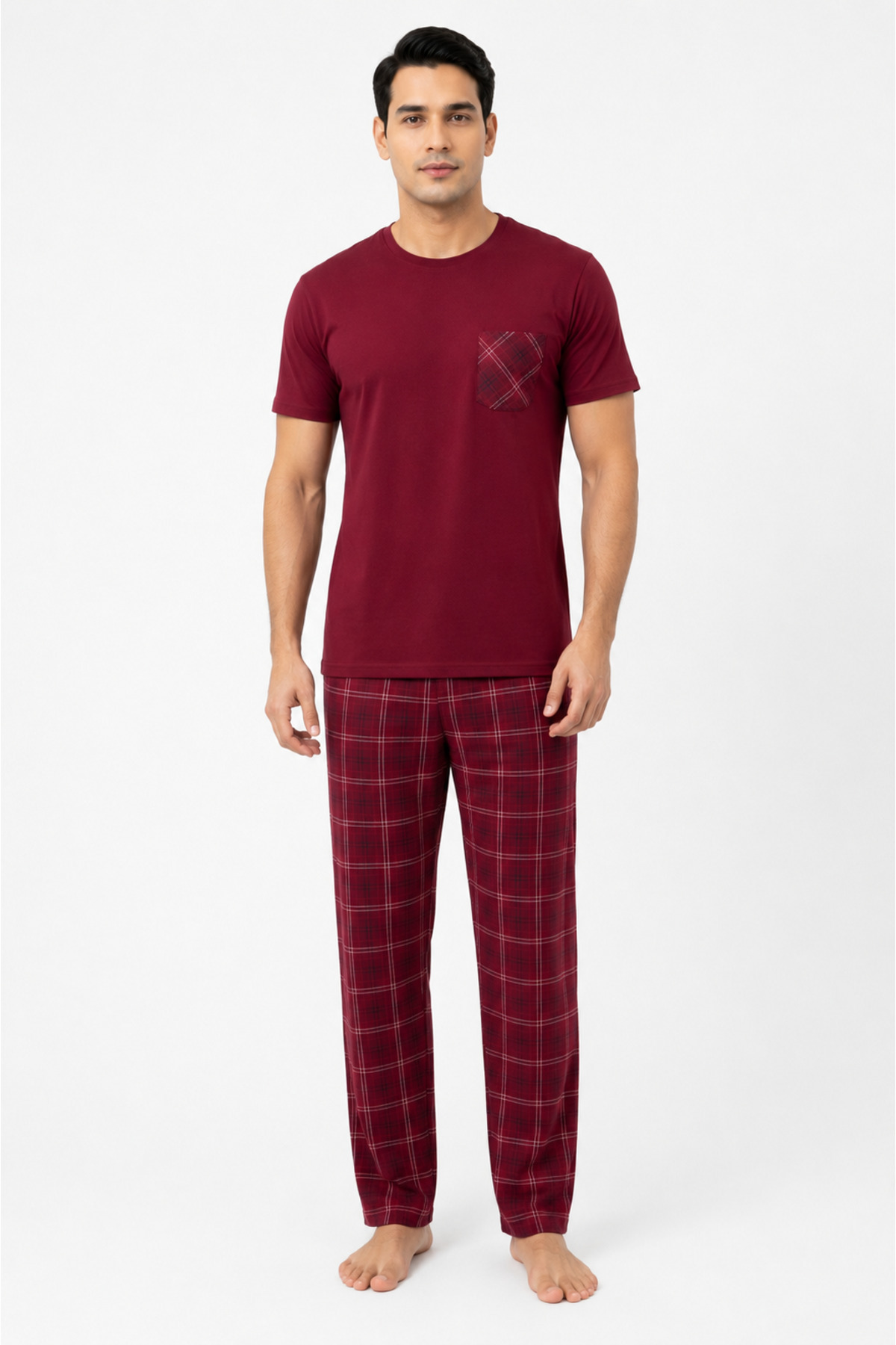 Sude HOMEWEAR Erkek Ekoseli Kısa Kollu Pijama Takımı görsel 2