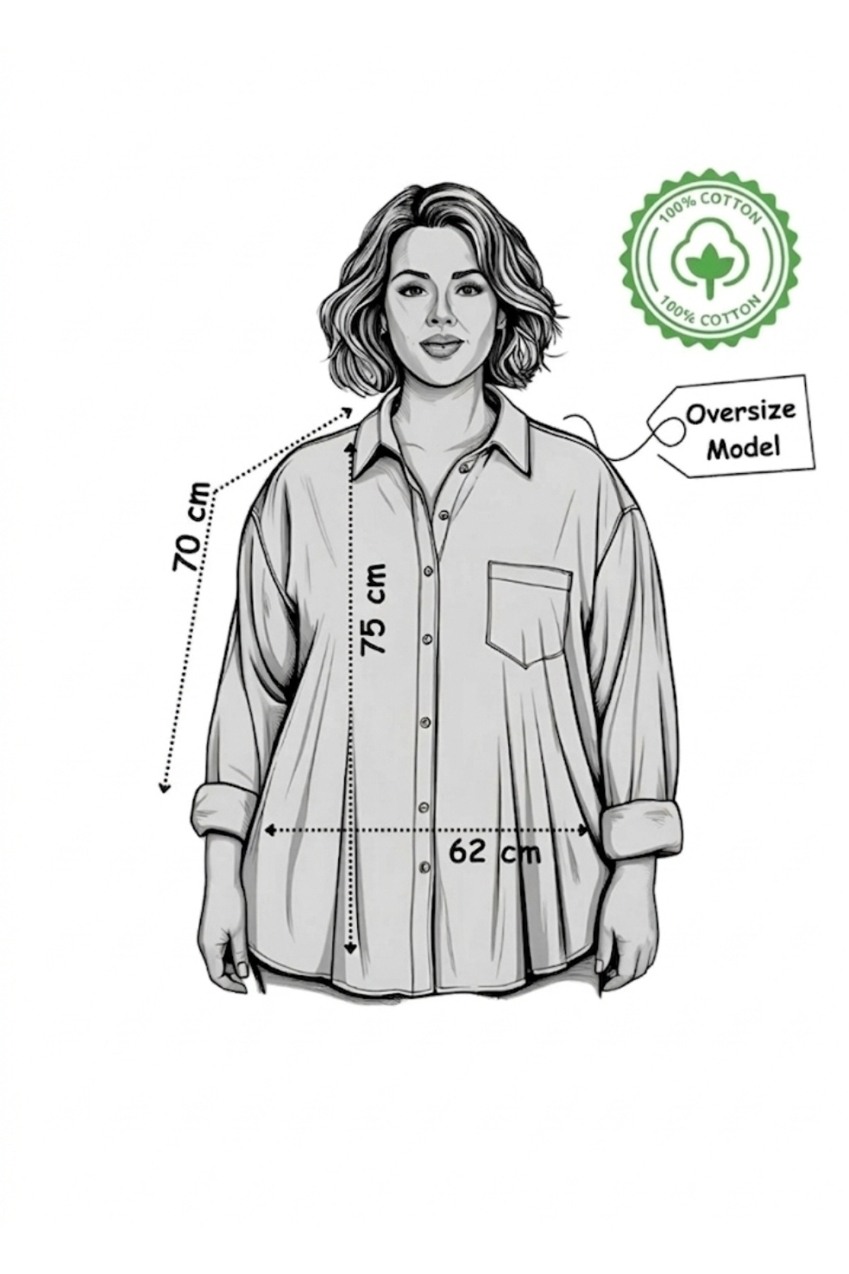 blackbonds Kadın Oversize Lacivert Pamuklu Rahat Keten Gömlek-Yaz Koleksiyonu görsel 6