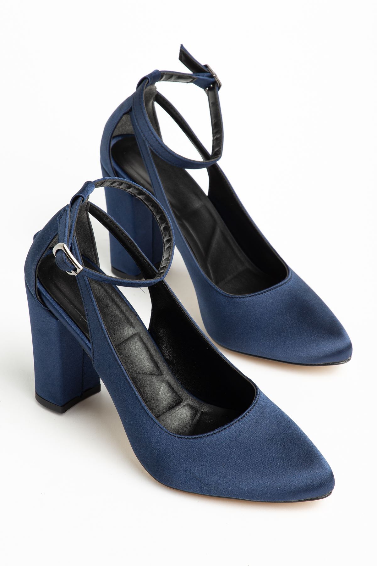 Lillian Heels Navy Blue Satin Heels Women's Shoes
