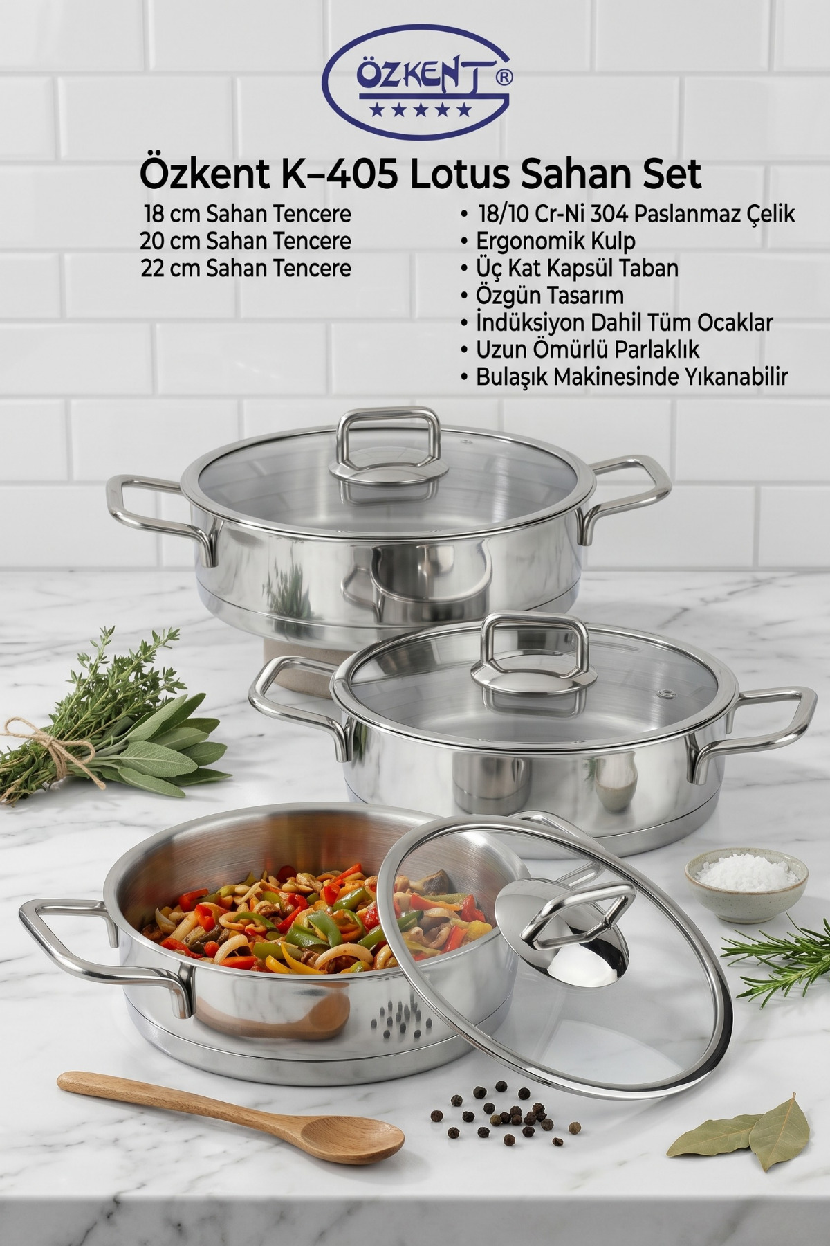 Özkent LOTUS PASLANMAZ ÇELİK SAHAN SET 18-20-22 CM - Fiyatı, Yorumları
