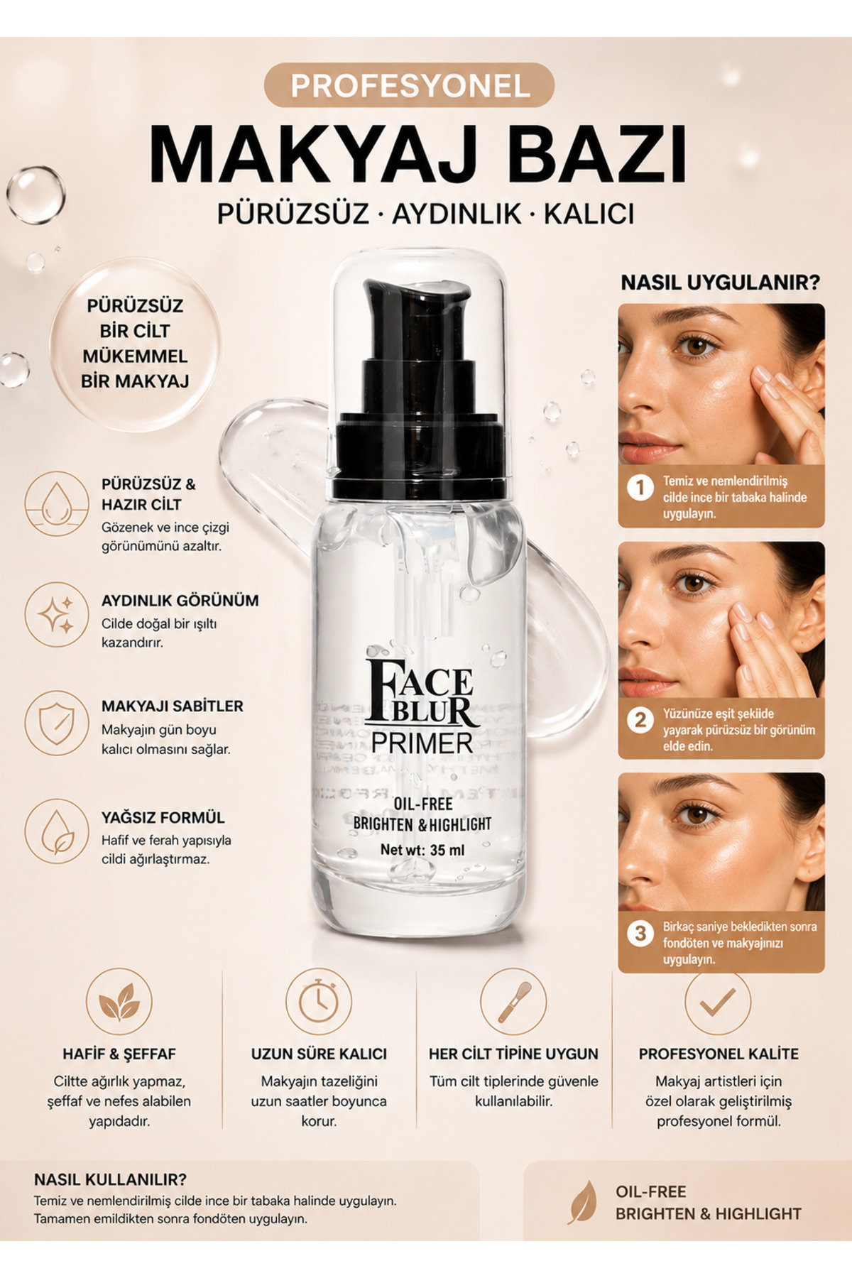 Cam Makyaj Bazı & Face Blur Primer 35 ML — خاکستری MB-28225