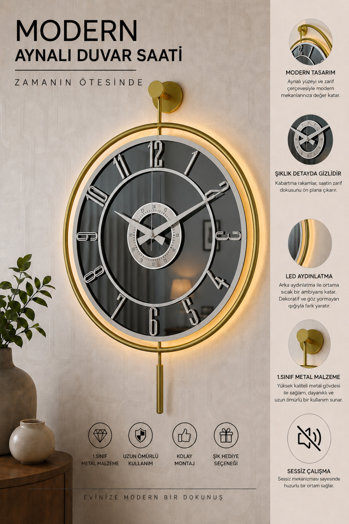 Metal Glass Wall Clock 40x60cm Illuminated Real Glass Wall Clock Modern Design