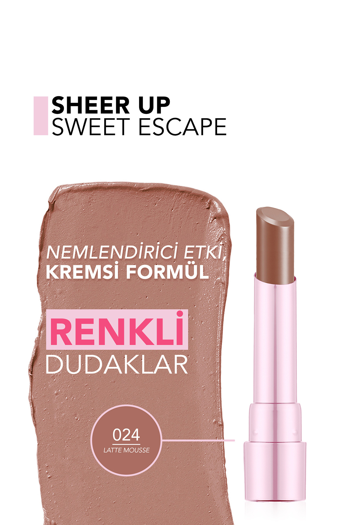 رژ لب مرطوب کننده نیمه شفاف و براق Sheer Up Sweet Escape - 024 Latte Mousse - 8682536121316 4