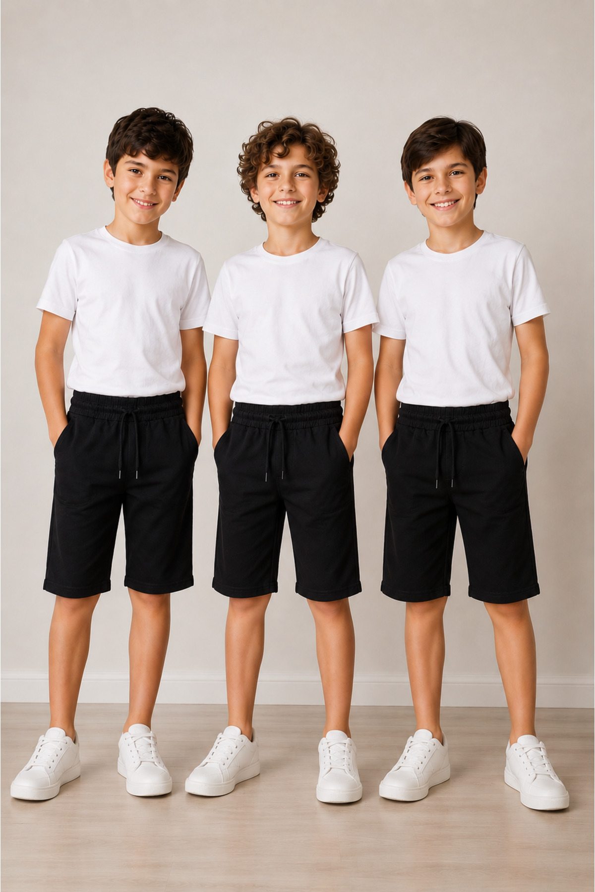 3-Piece Black Capri-Shorts School and Casual 2 Yarn Combed Cotton