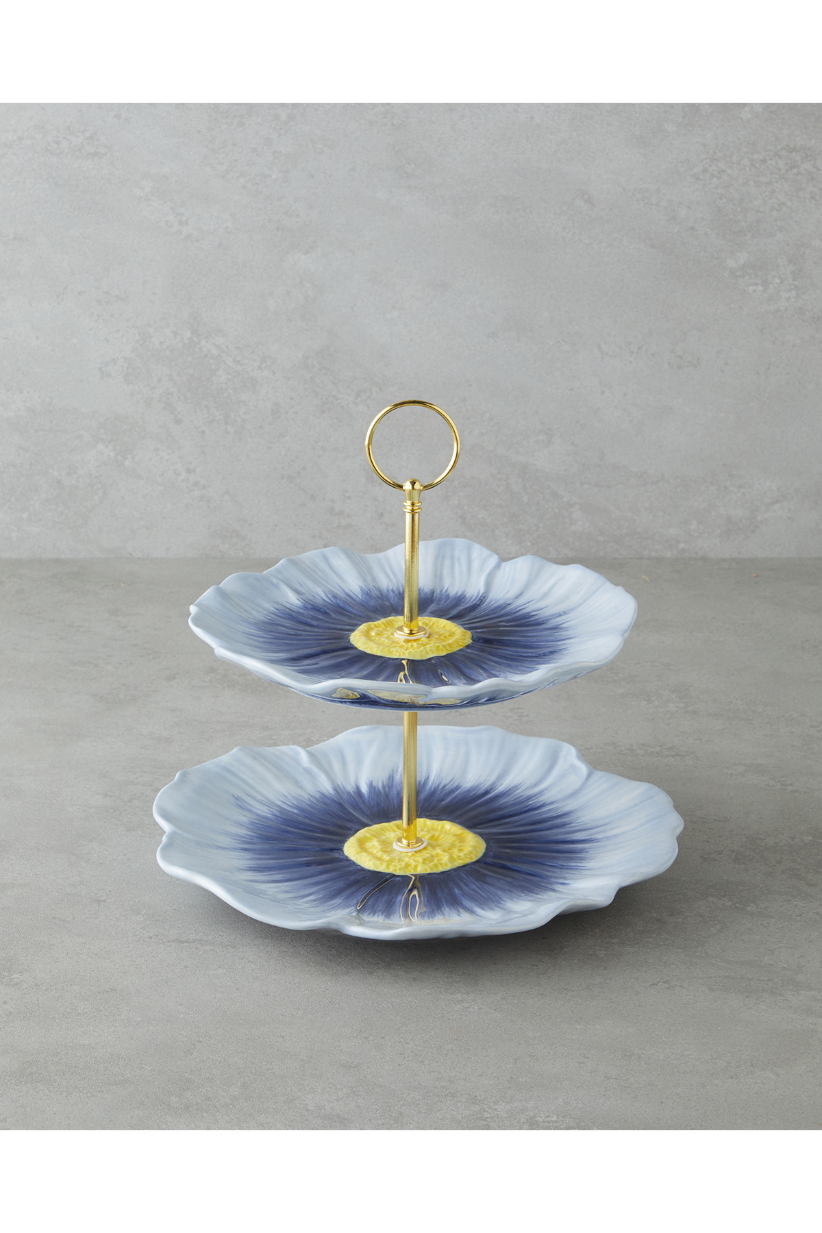 English Home Flowerella Dolomite Katlı Servis 21+26 cm Mavi