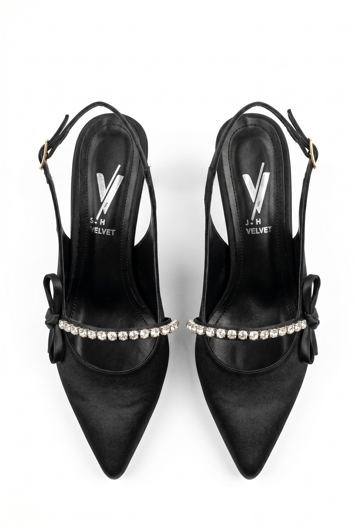 Women's Evening Dress Satin Stone Detailed Pointed Toe Open Back 7cm Thin Heels