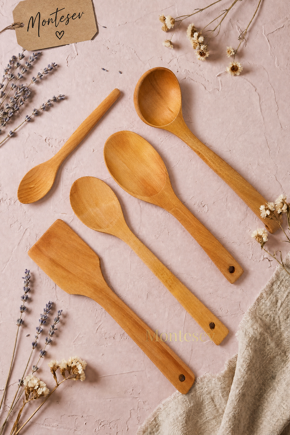 Wooden Wooden Kitchen Spoon Set 5 Pieces Beech , Boxwood and Bamboo Wooden Spoon
