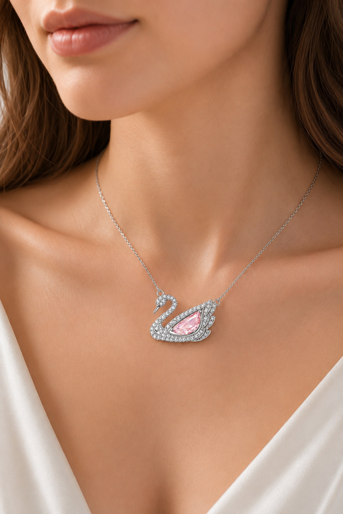vogutima Kadın Gümüş Kolye - Swan Kuğu Model Zirkon Taş İşlemeli 925 Ayar Gümüş Kadın Kolye görsel 5