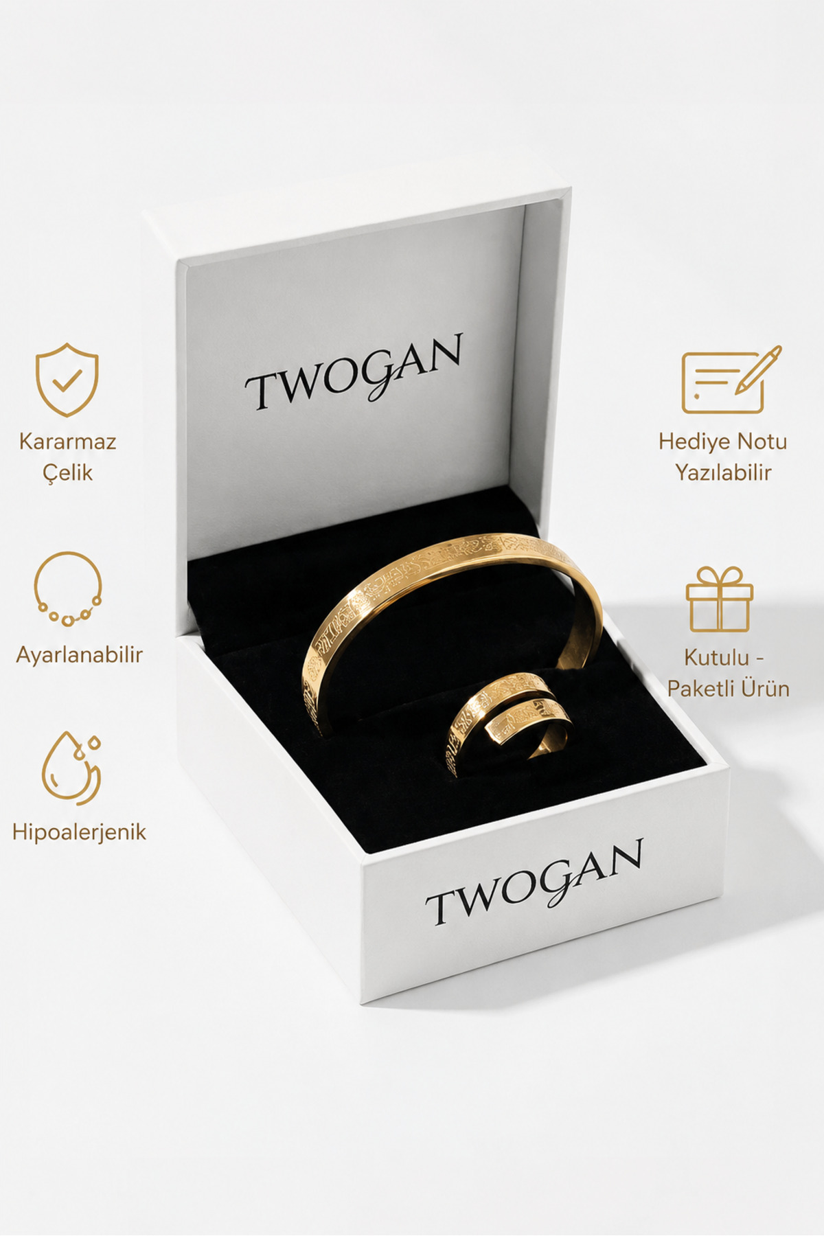 Verse Globe Bracelet and Ring, Gold Color Steel