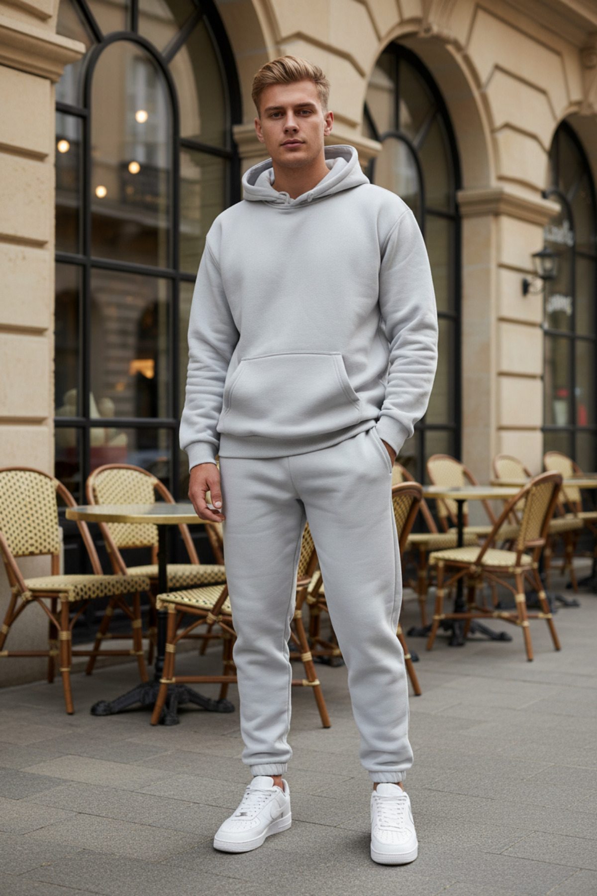 Men's Raised Oversized Kangaroo Pocketed Leg Elastic Tracksuit - Homewear