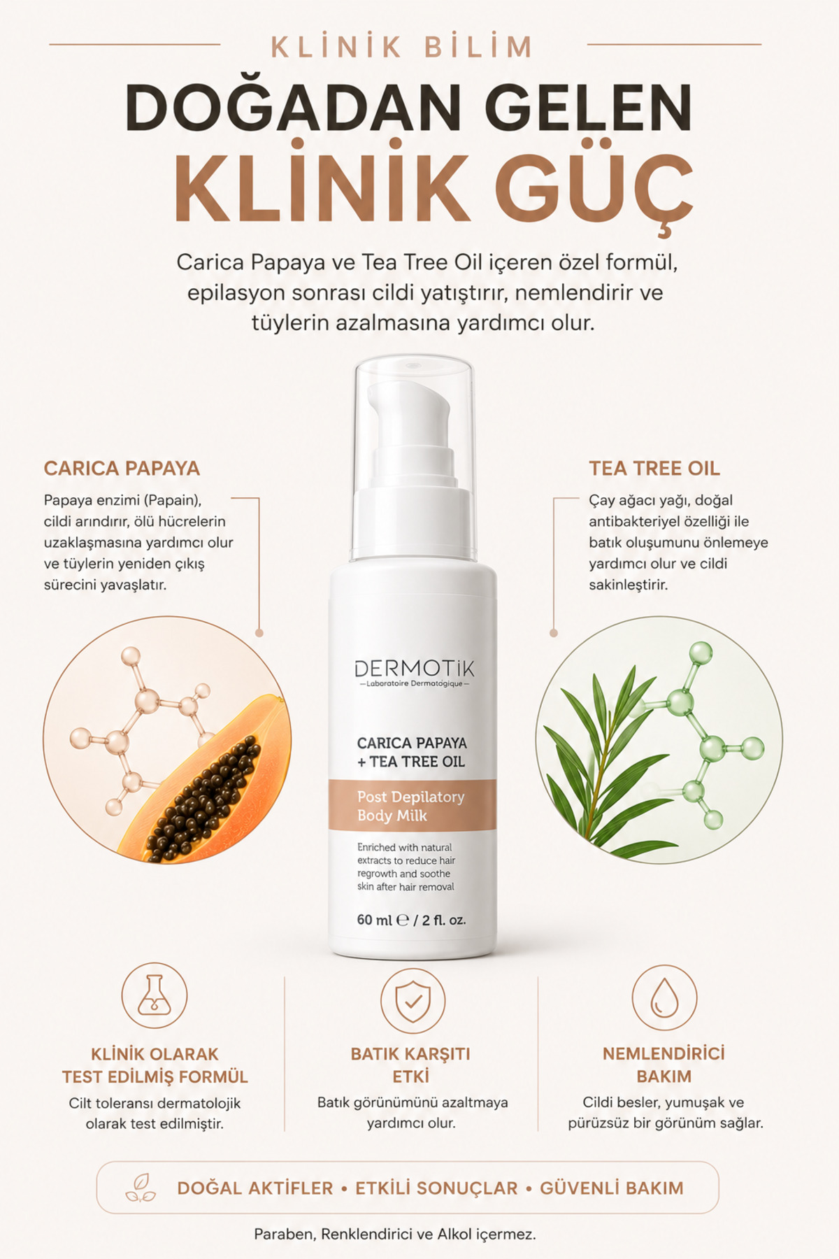 Epilasyon Sonrası Tüy Azaltıcı & Nemlendirici Vücut Sütü Batık Onarıcı Carica Papaya + Tea Tree Yağı — Epilasyon1 — تصویر 5 از 7