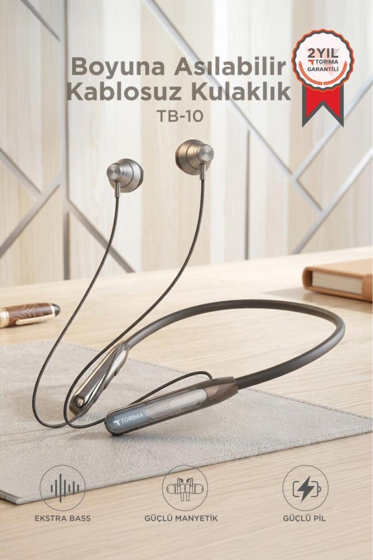Torima Bluetooth Kulaklık Boyun Askılı Neckband ENC Extra Bass Manyetik Kulaklık TB10 Siyah