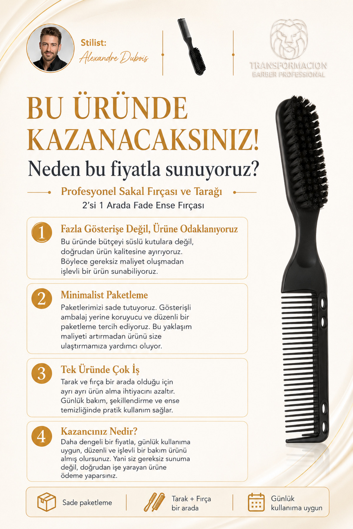 Saç Sakal Tarama Fırçası Profesyonel Sakal Fırçası ve Tarağı, 2'si 1 Arada Fade Ense Fırçası, Doğal Kıl Sakal Şekillendirici Bakım Seti 719584 — مشکی 719585 — تصویر 6 از 7