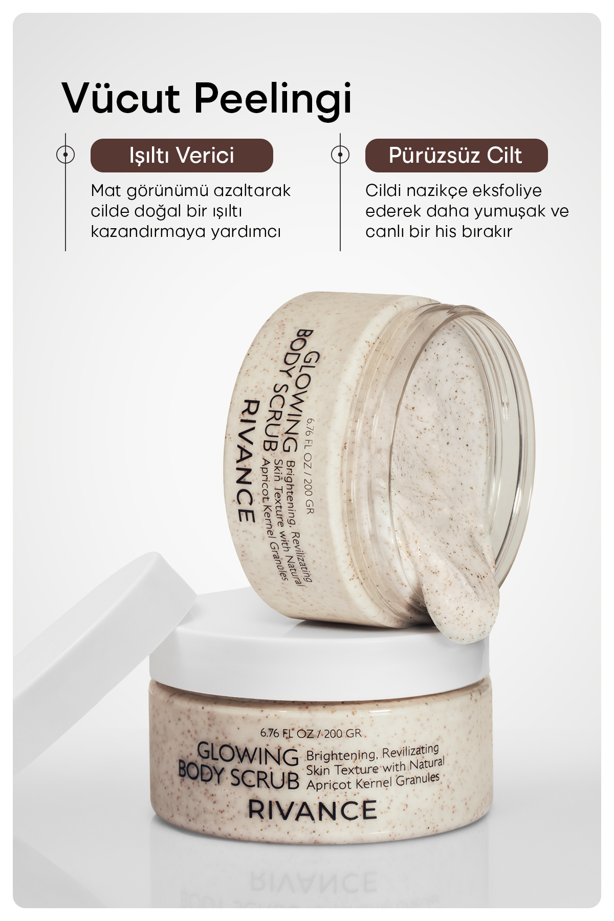 Scrub Cream Kayısı Çekirdeği Tanecikli Işıltı ve Nem Veren Vücut Peeling Kremi 200 gr — 8684790344289 — تصویر 2 از 5