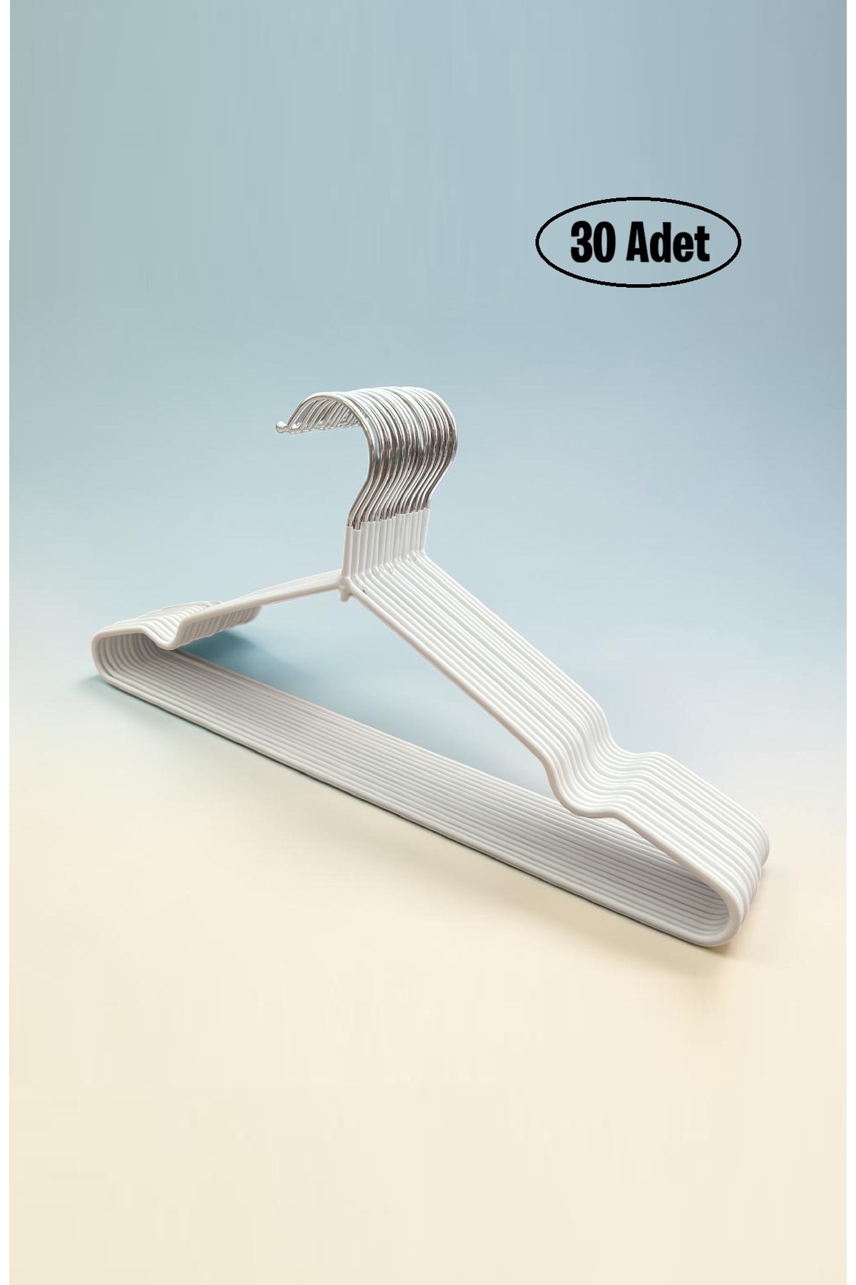 Silicone Coated Anti-Slip Metal Clothes Hanger, Shirt Hanger, T-Shirt Hanger, White, 30 Pieces