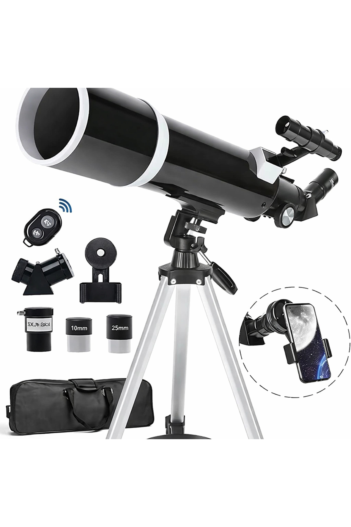 DailyTech 80mm Astronomi Teleskop 600mm odak Kumandalı 3x Barlow