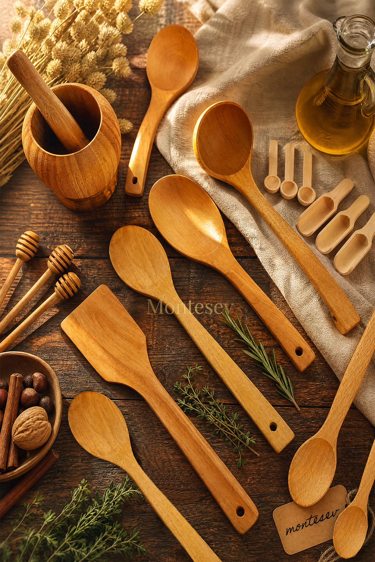 Wooden Wooden Kitchen Spoon Set 18 Pieces Beech , Boxwood and Bamboo Tree Wooden Spoon