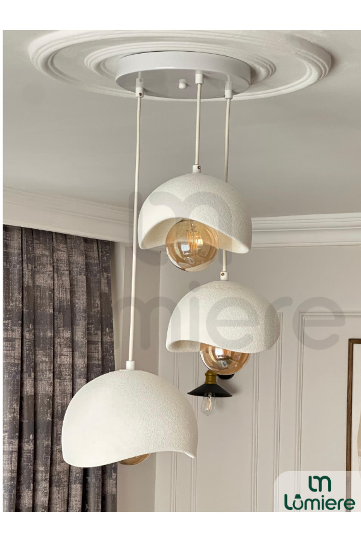 Scandinavian &Bohemian 3-Piece Pendant with Concrete Look -Professional Design, Includes Daylight Bulb