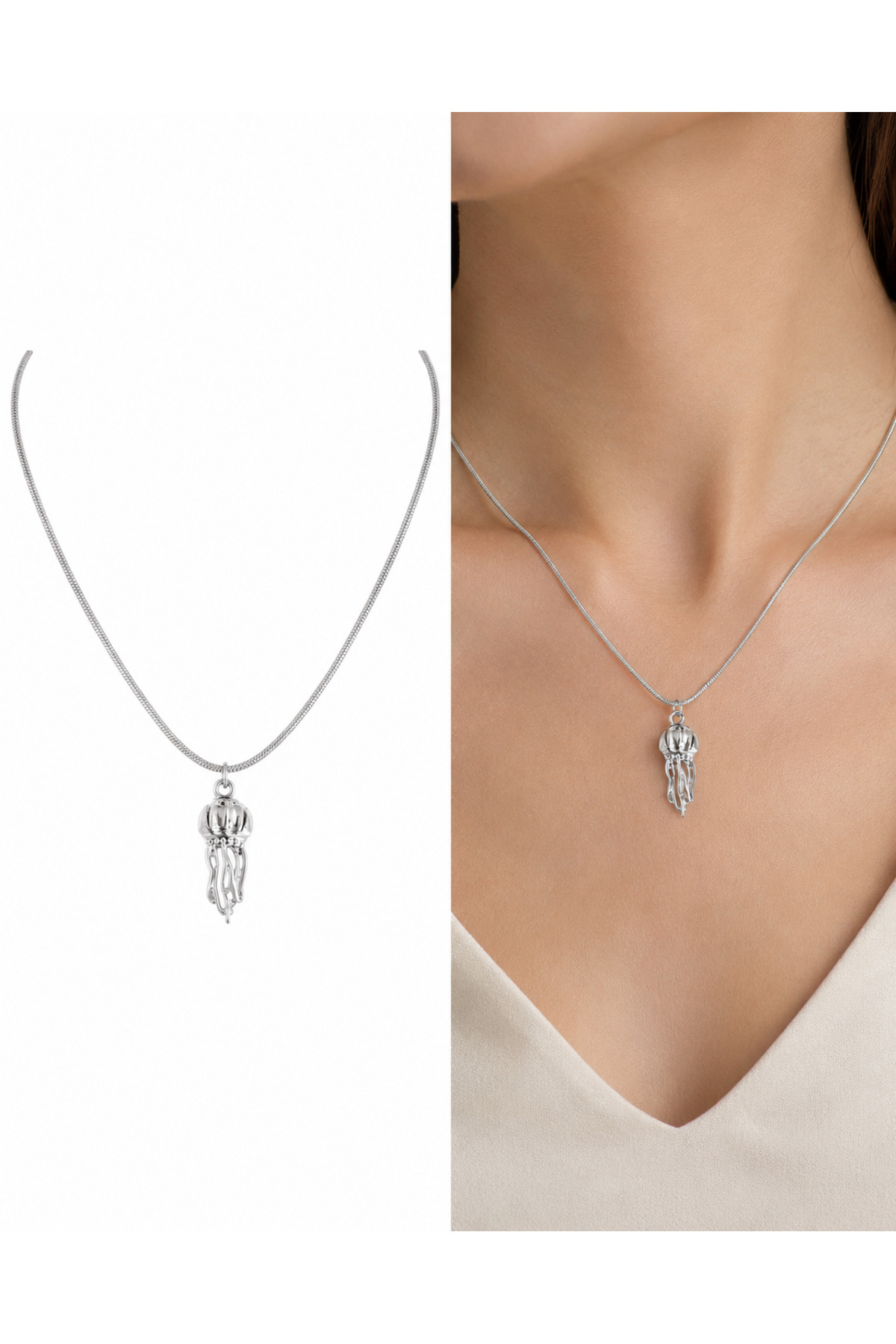 Deniz Anası Charm Çelik Zincirli 45 cm Yazlık Gümüş Kolye