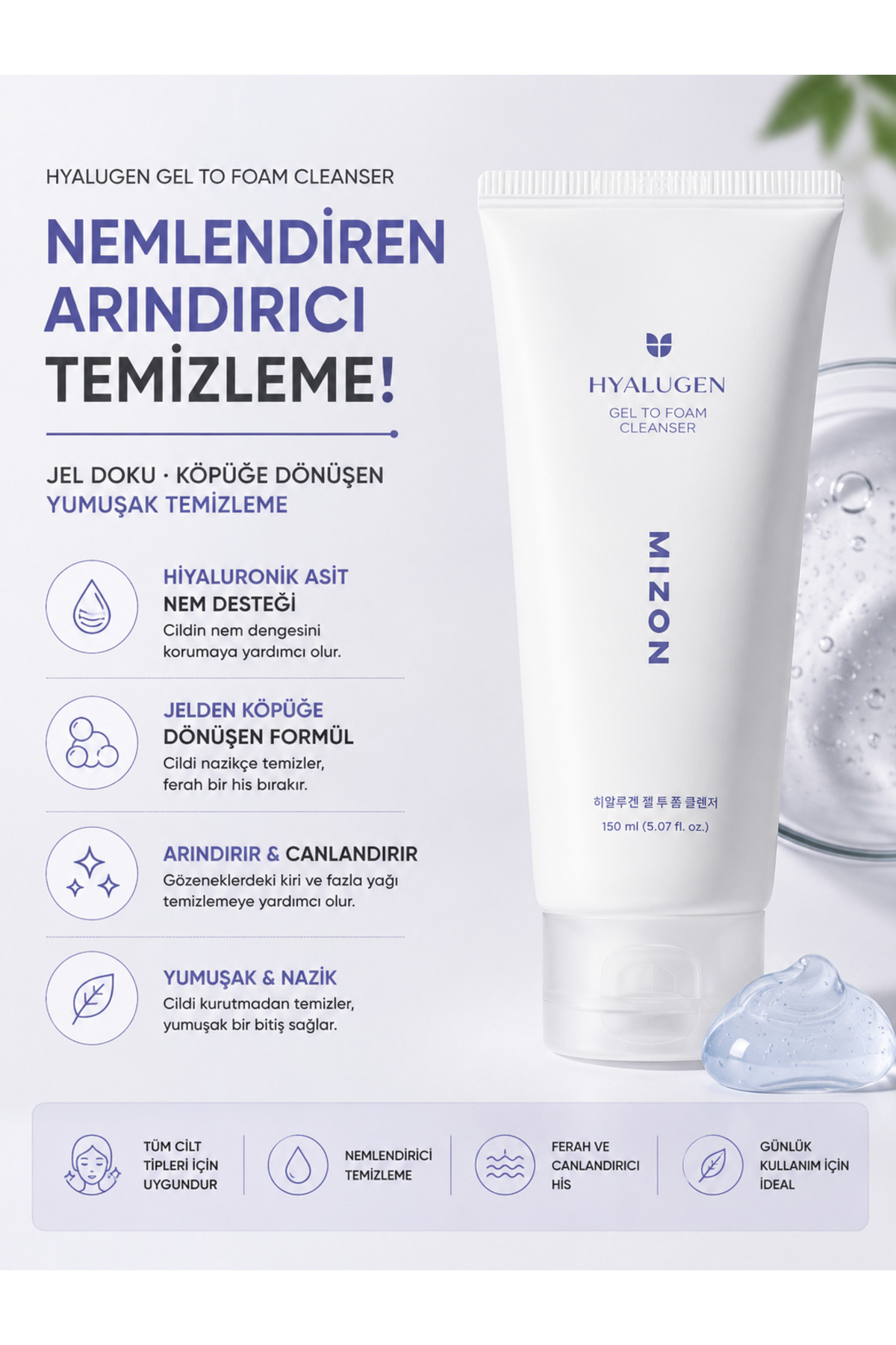 Mizon Hyalugen Gel To Foam Cleanser Nemlendirici Yüz Temizleyici