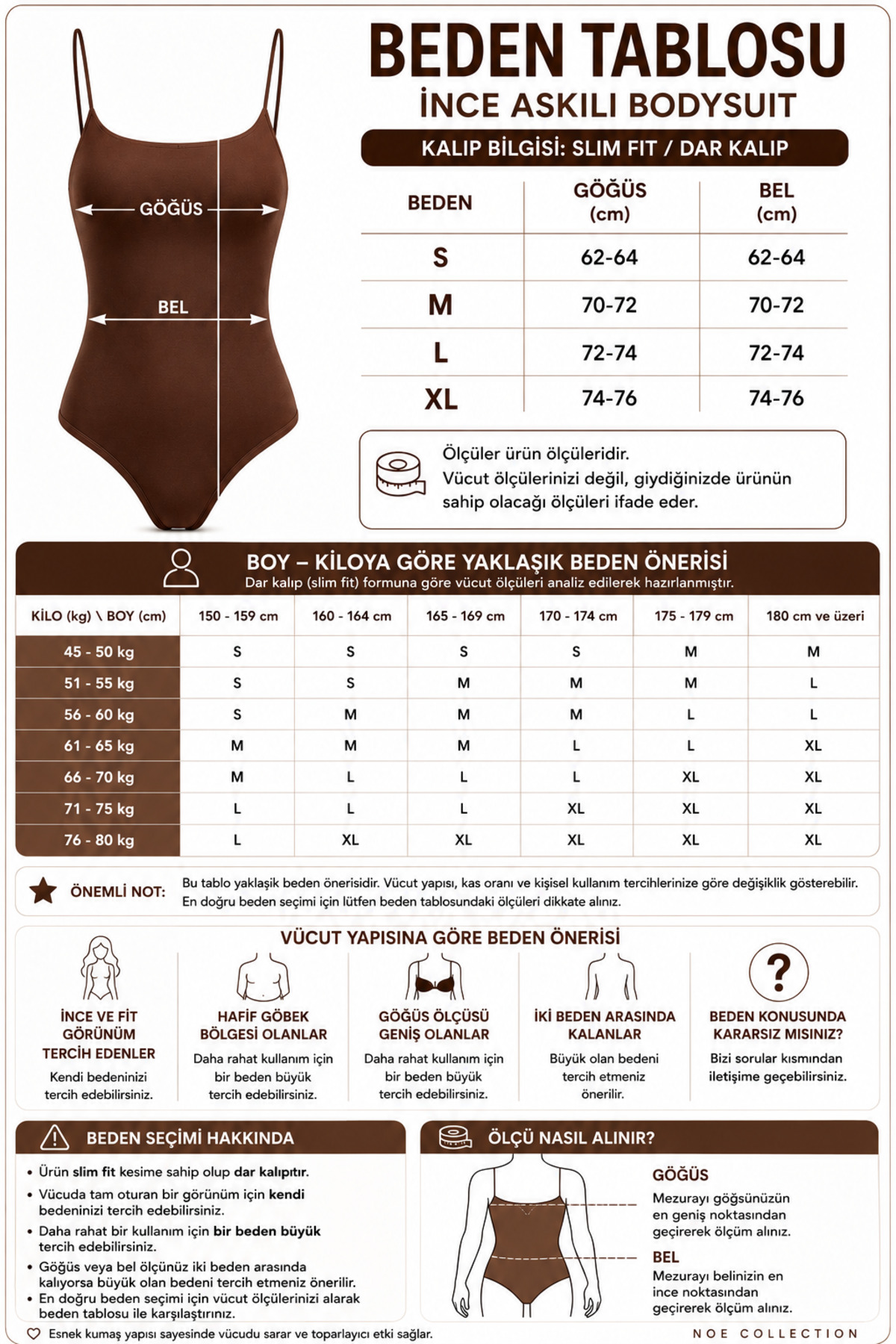 Kadın Kahverengi İnce Askılı Bodysuit Çıtçıtlı Slim Fit Likralı Basic Body 4