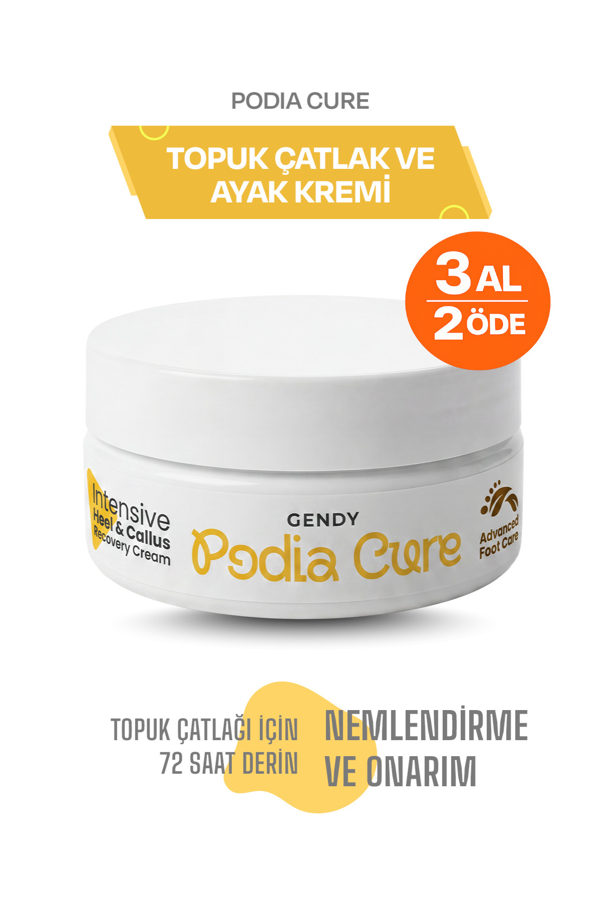 GENDY Podia-Cure - %10 Üre & Çay Ağacı Yağlı, Koku ve Mantar Karşıtı Ayak ve Topuk Çatlak Kremi 150 ML — GENDY-KRM-POC