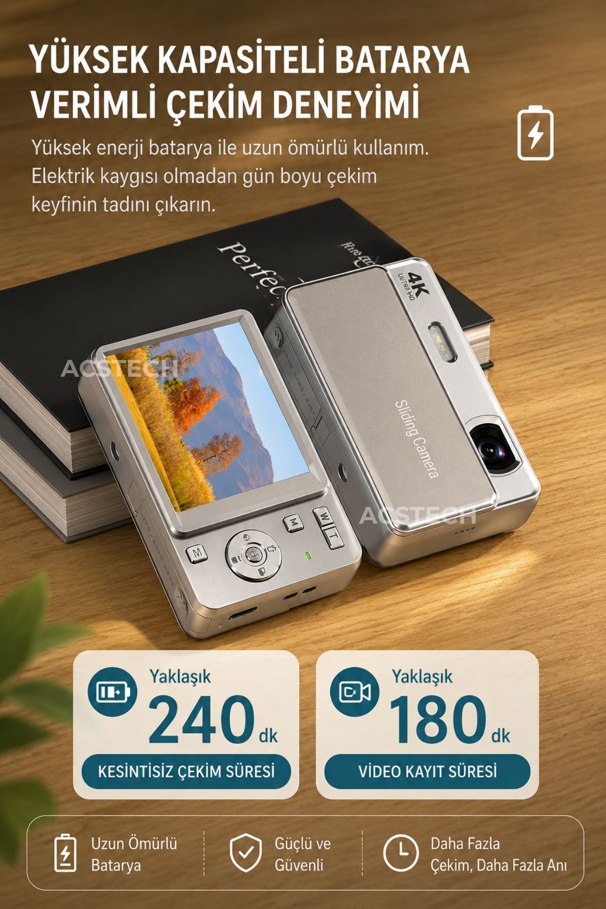 ACSTECH 4K Sliding Dijital Fotoğraf Makinesi | 16X Zoom | 2.8 İnç