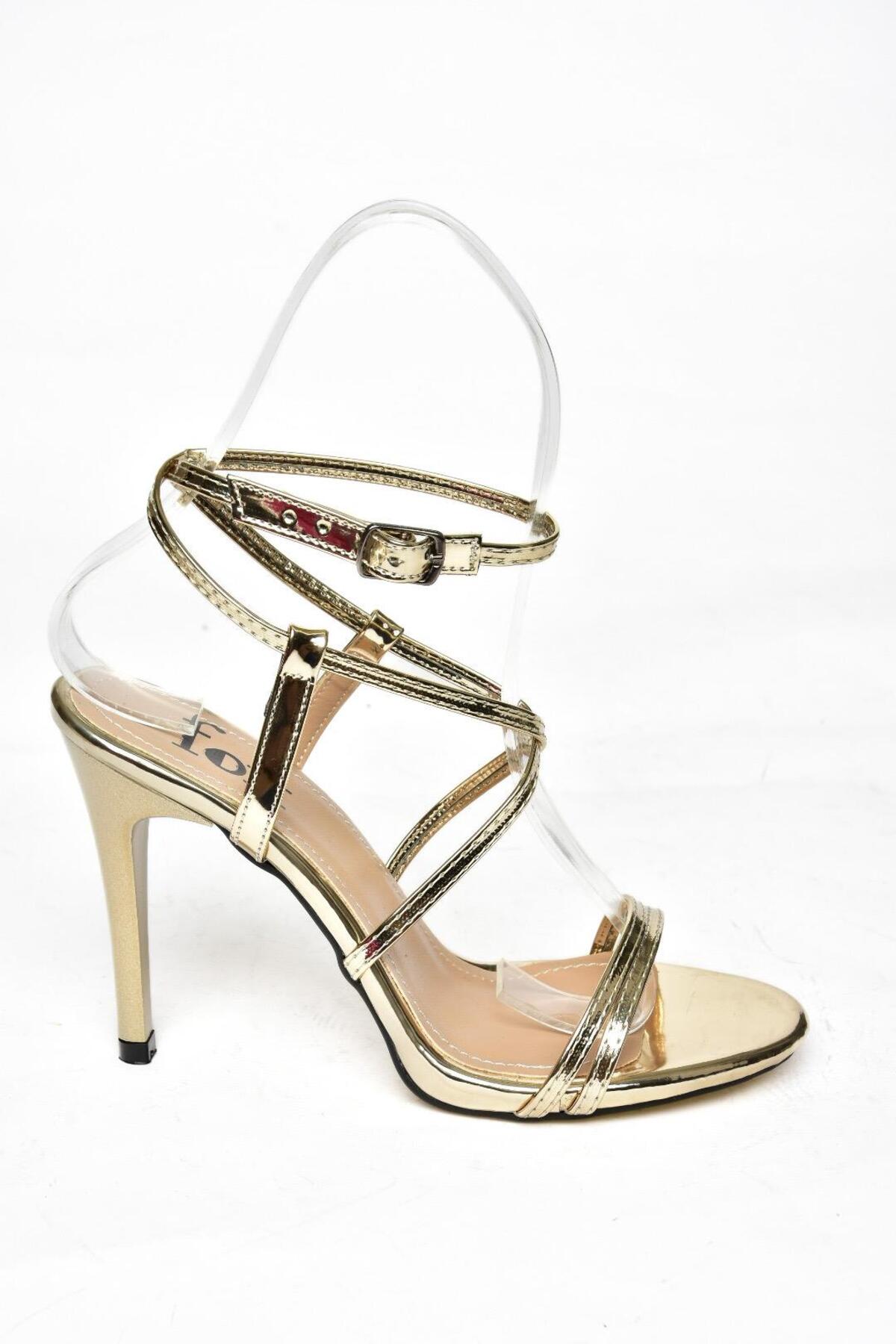 Fox Shoes S997066334 Altın Ayna İnce Topuklu Kadın Abiye Ayakkabı görsel 7